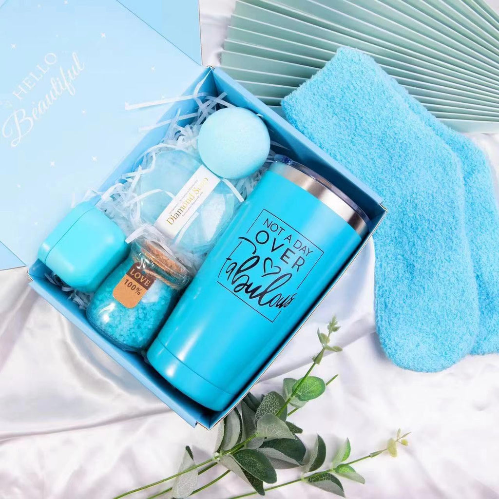 Spa Gift Basket Set, Birthday Gifts for Friend Mom Grandma, Blue