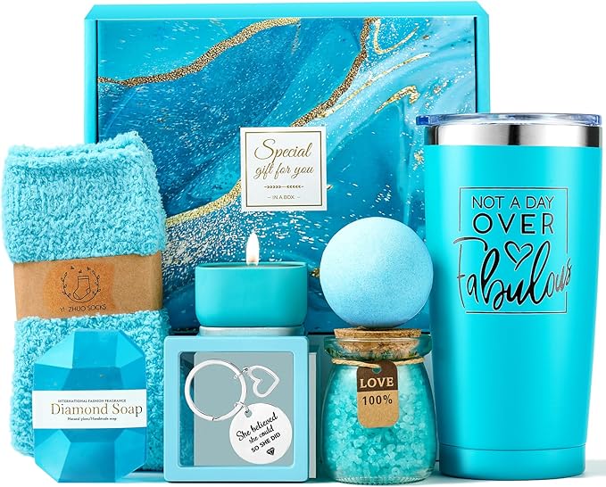 Spa Gift Basket Set, Birthday Gifts for Friend Mom Grandma, Blue